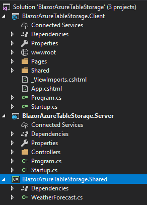 Single Page Application in Blazor with Azure Table Storage